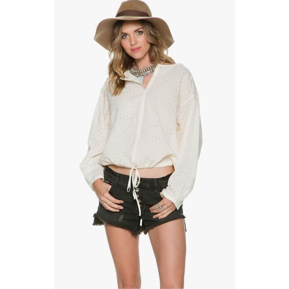 Free People Stars Align Button Front Top in Ivory Size M